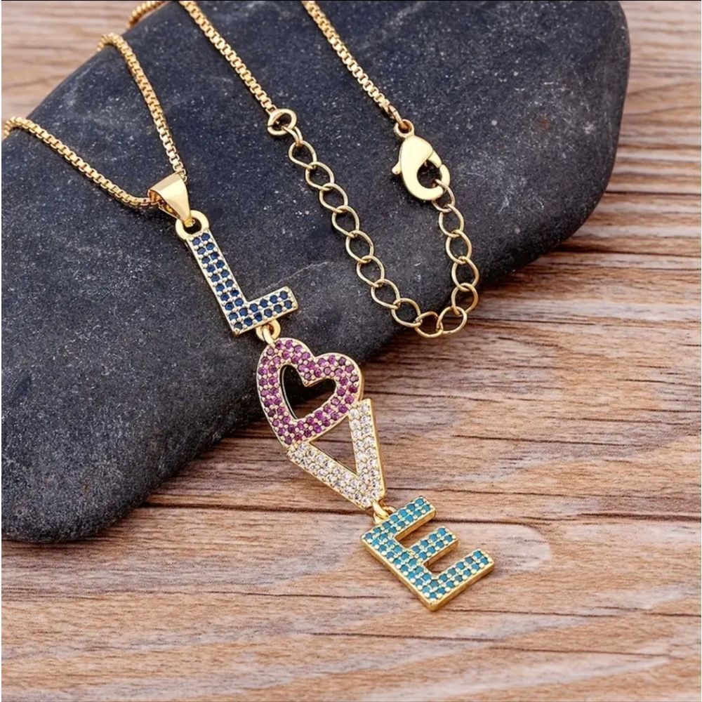 LOVE Colorful Diamond Gold Necklace
